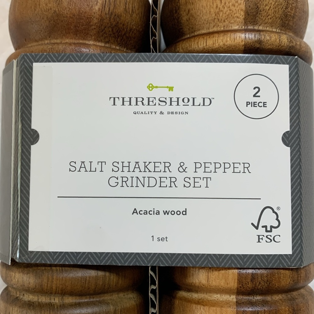 NWT 2 Piece Acacia Wood Turned Salt Shaker & Pepper Grinder Set - Threshold - Picture 8 of 11